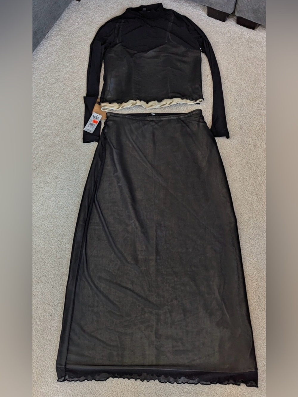Vans Black Maxi Skirt - Sheer Overlay NWT